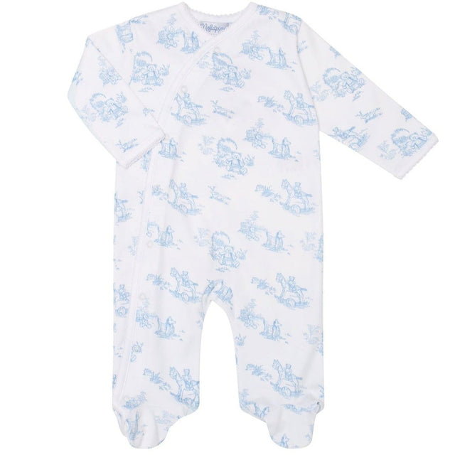 Blue Toile Crossover Footie - HoneyBug 