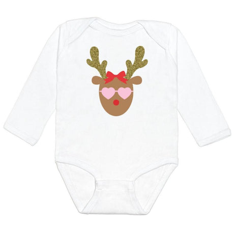Girly Reindeer Bodysuit - White - HoneyBug 