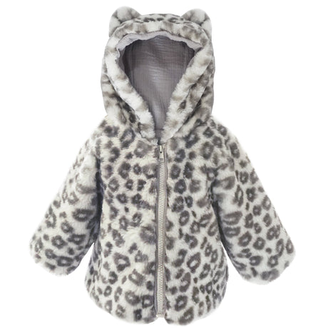Leopard Faux Fur Hooded Baby Coat 12 To 18M - HoneyBug 