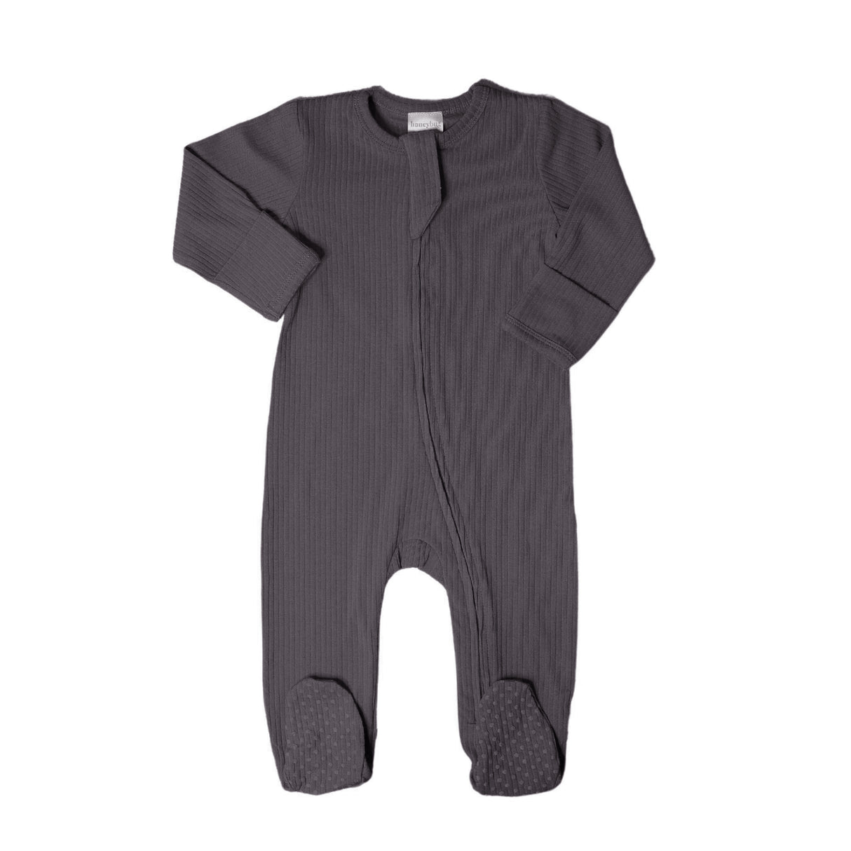 Organic Cotton Ribbed Footie - Charcoal - HoneyBug 