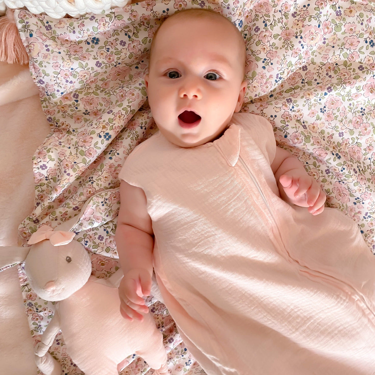 Blush Muslin Sleep Sack And Bunny Padded Hanger - HoneyBug 