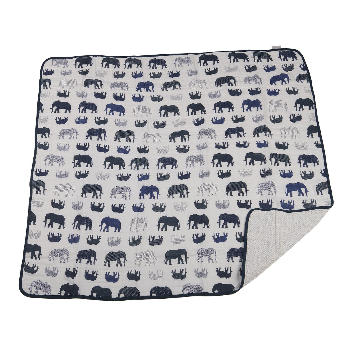 Blue Elephant and Spotted Wave Cotton Muslin Newcastle Blanket - HoneyBug 