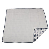 Blue Elephant and Spotted Wave Cotton Muslin Newcastle Blanket - HoneyBug 