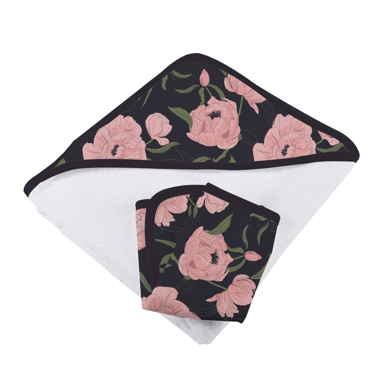 Peonies Hooded Towel and Washcloth Set - HoneyBug 