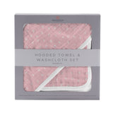 Pink Pearl Polka Dot Hooded Towel and Washcloth Set - HoneyBug 