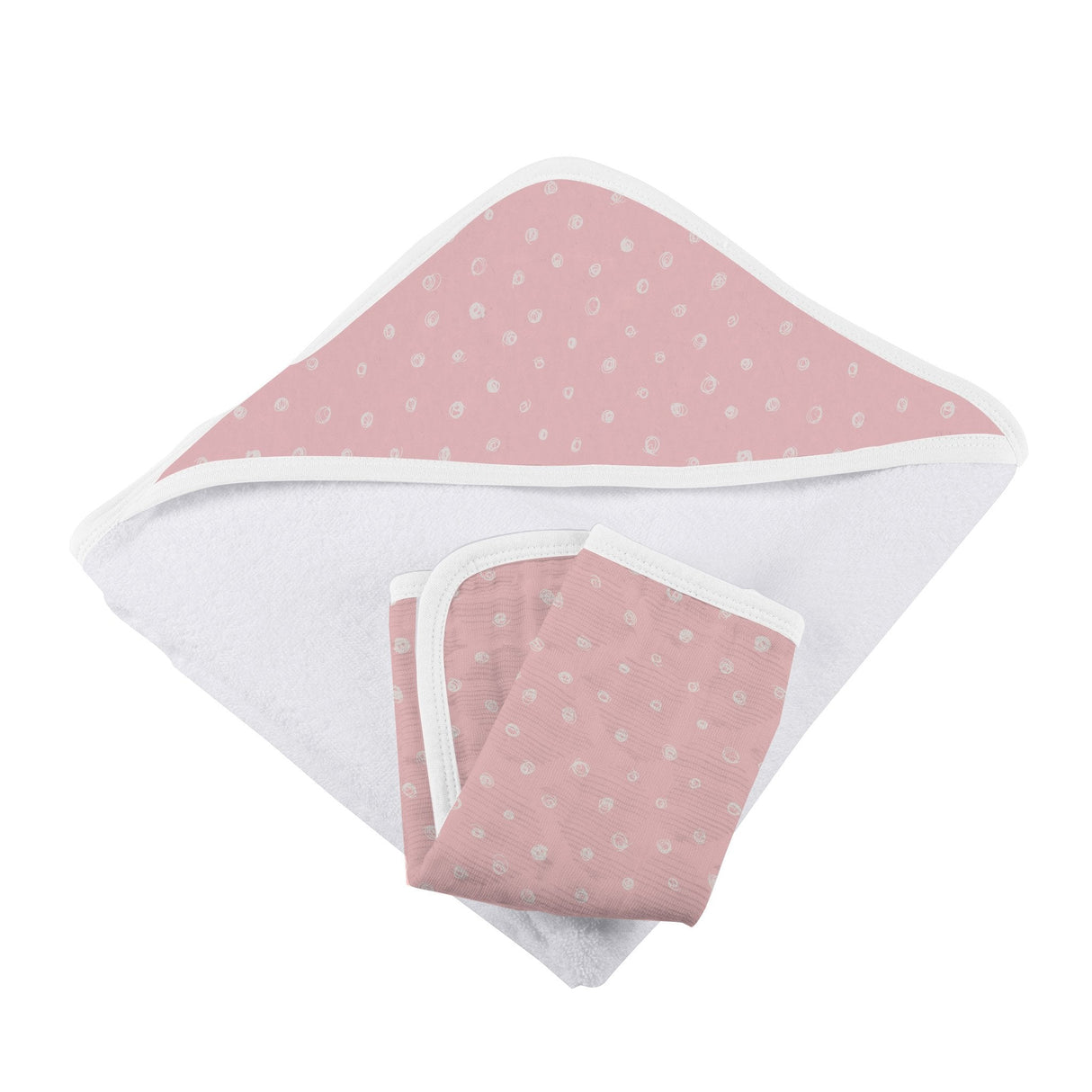 Pink Pearl Polka Dot Hooded Towel and Washcloth Set - HoneyBug 