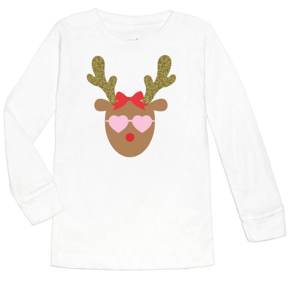 Girly Reindeer Long Sleeve Shirt - White - HoneyBug 