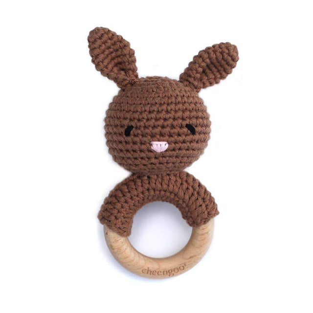 Bunny Teething Rattle - Mocha - HoneyBug 