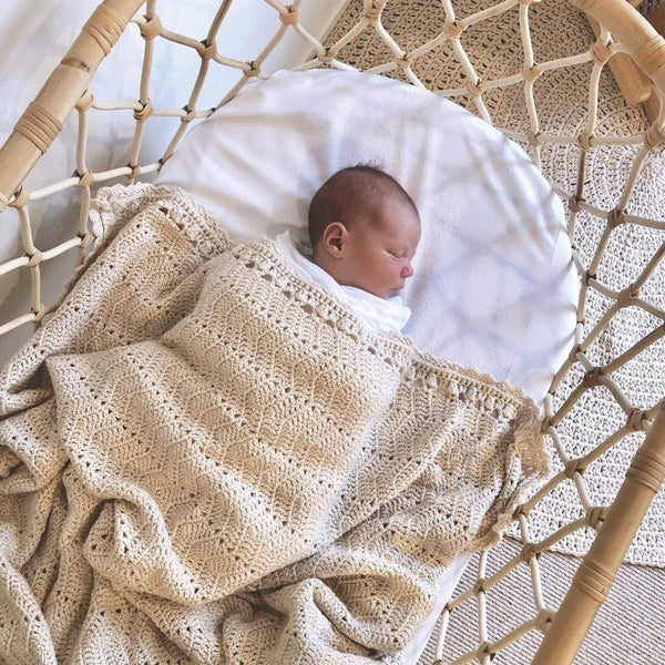 Handmade | Artisan Crocheted | Baby Blanket | Vanilla - HoneyBug 