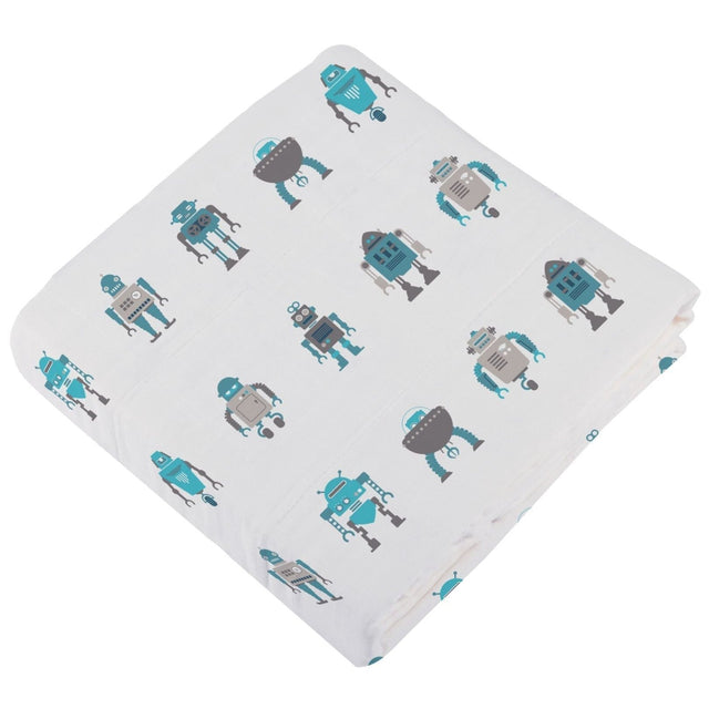 Robots Cotton Muslin Newcastle Blanket - HoneyBug 